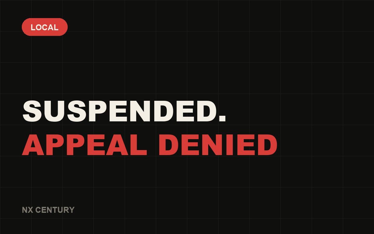 Local: Suspended. Appeal denied