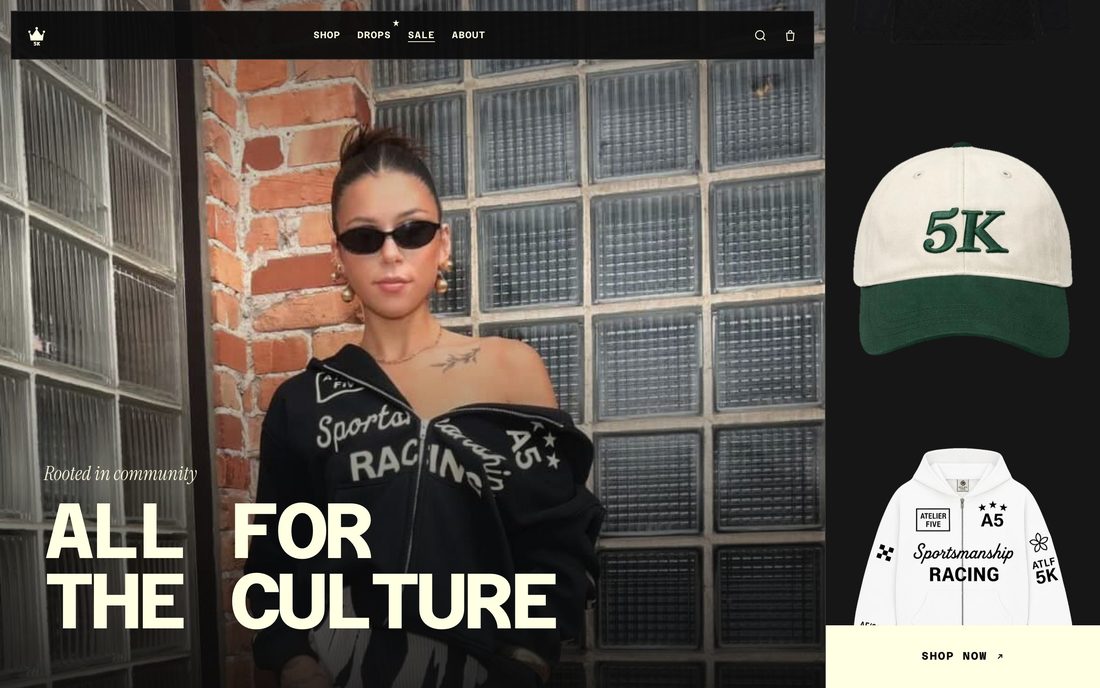 Homepage of the 5K Enterprise website, a streetwear site built by NX Century