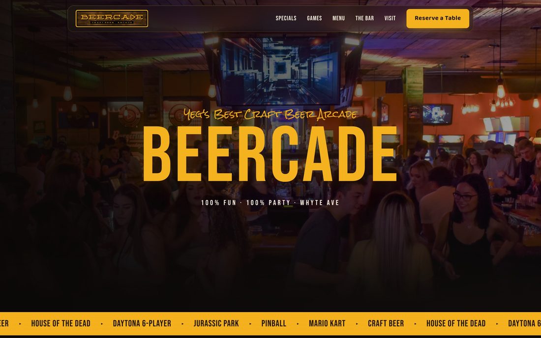 Homepage of the Beercade website, a hospitality site built by NX Century