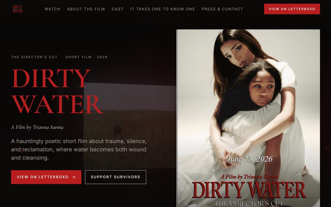 Homepage of the Dirty Water website, a film site built by NX Century