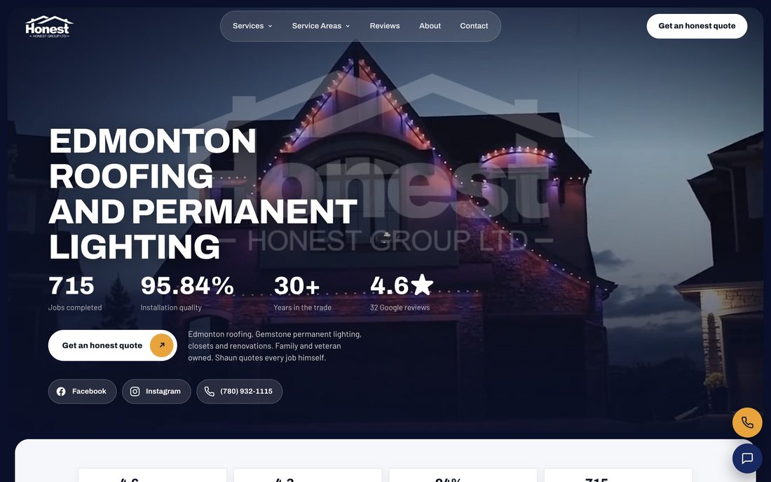 Homepage of the Honest Group website, a contracting site built by NX Century